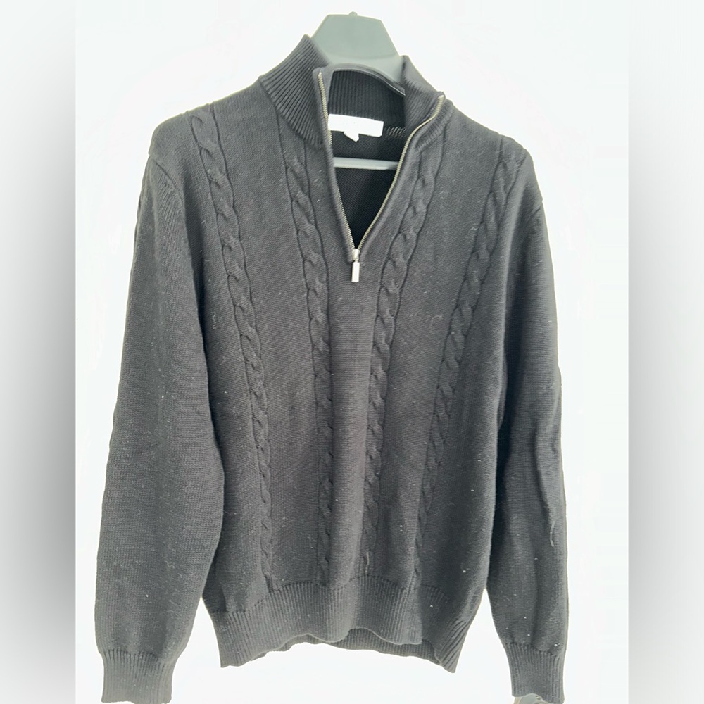 Calvin Klein mens  black cable knit half zip cotton sweater size large